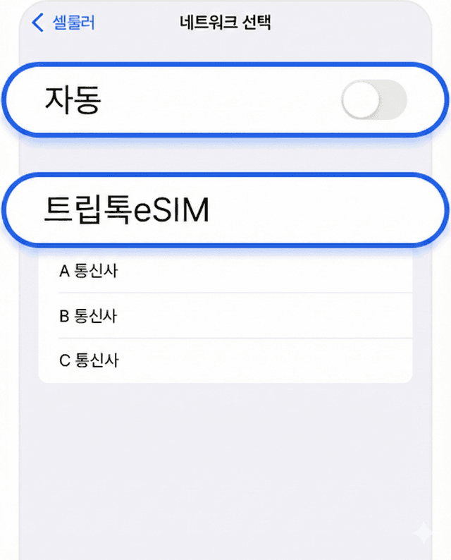 자동 OFF 및 통신사 선택