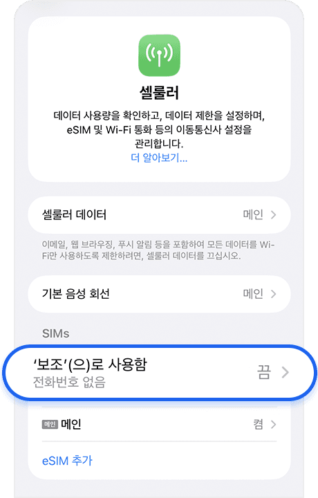 eSIM 설치 확인 및 OFF