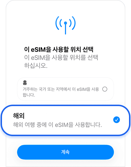 eSIM 사용 위치 선택