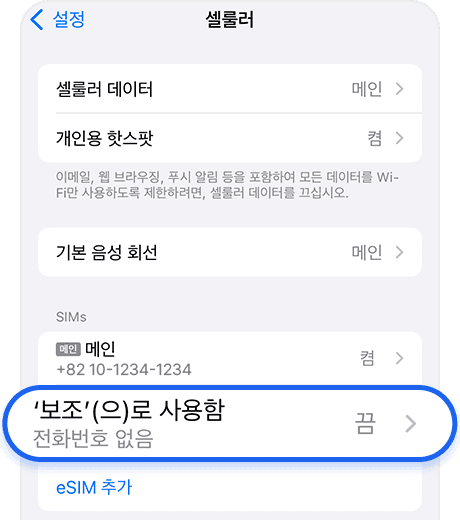 eSIM 설치 확인 및 OFF