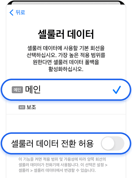 셀룰러 데이터 설정