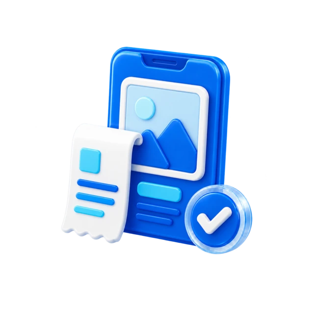 3D smartphone icon representing receipt and photo review submission