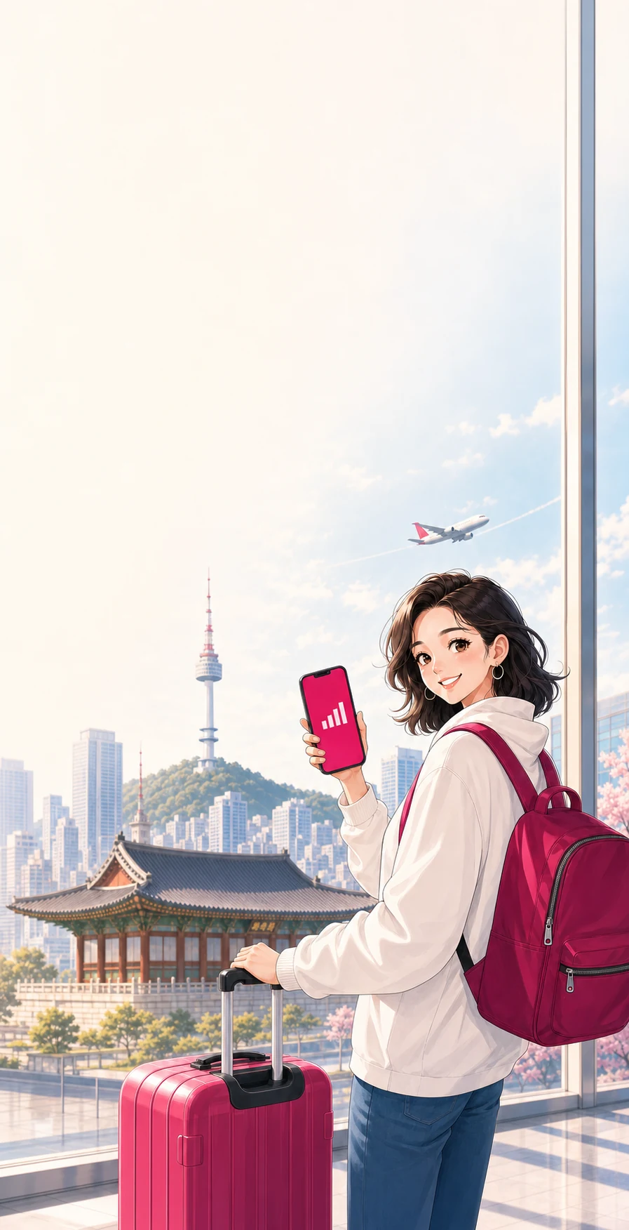 서울 공항에서 LG U+ eSIM으로 연결하는 여행자